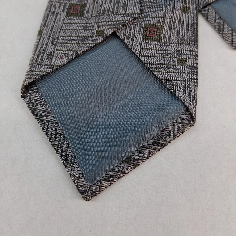Japanese Necktie Mens OS Grey Geometric Abstract Woven Silk Classic
